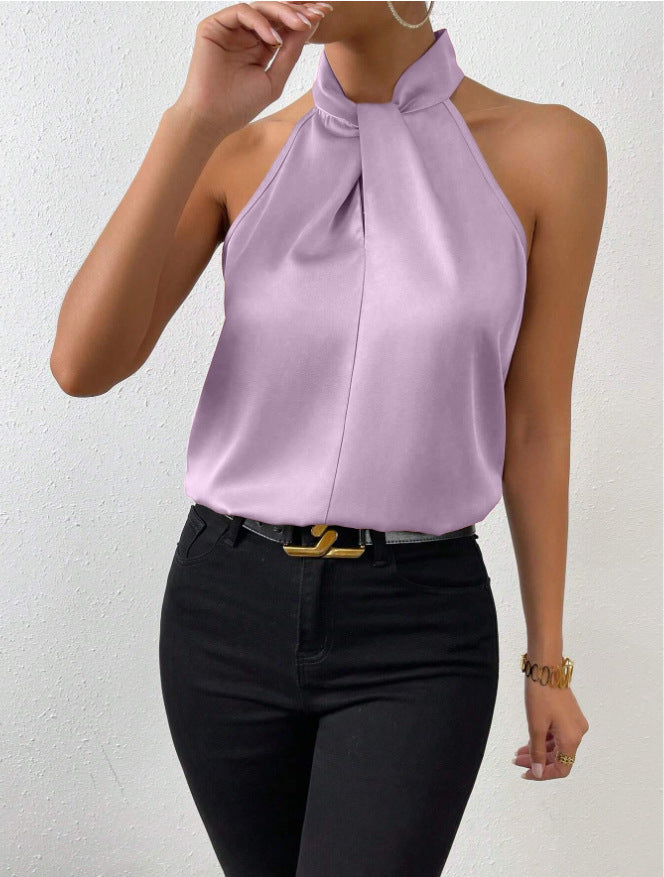 Elegantes Damenoberteil im Knoten-Hals-Stil aus Satin | Velnorah