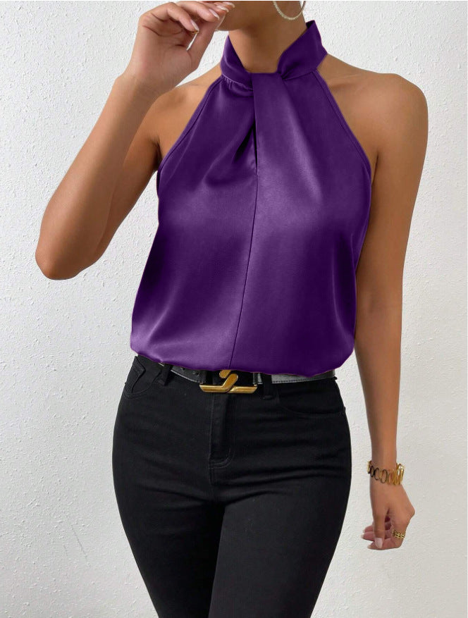 Elegantes Damenoberteil im Knoten-Hals-Stil aus Satin | Velnorah