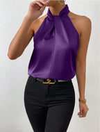 Elegantes Damenoberteil im Knoten-Hals-Stil aus Satin | Velnorah