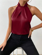Elegantes Damenoberteil im Knoten-Hals-Stil aus Satin | Velnorah
