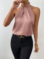 Elegantes Damenoberteil im Knoten-Hals-Stil aus Satin | Velnorah