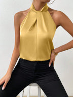 Elegantes Damenoberteil im Knoten-Hals-Stil aus Satin | Velnorah