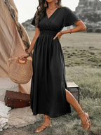 Kurzarmkleid mit Bubikragen aus Milchseide | Velnorah