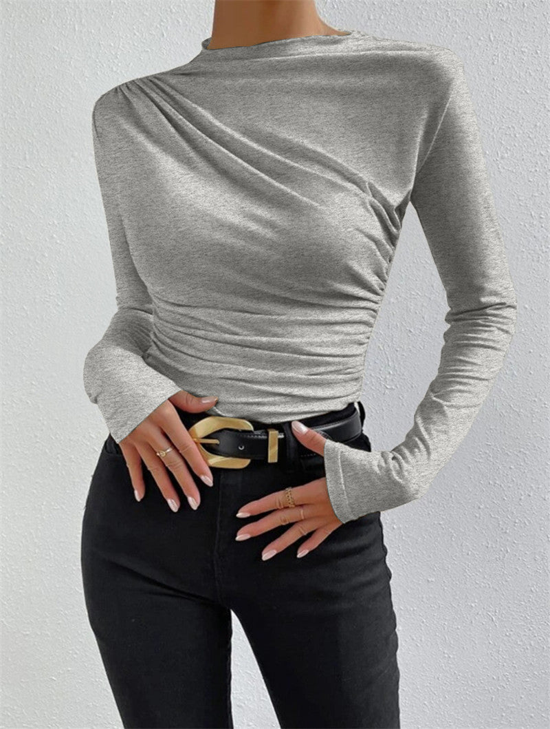 Stilvolles Ruching Langarmshirt für Freizeit und Büro | Velnorah