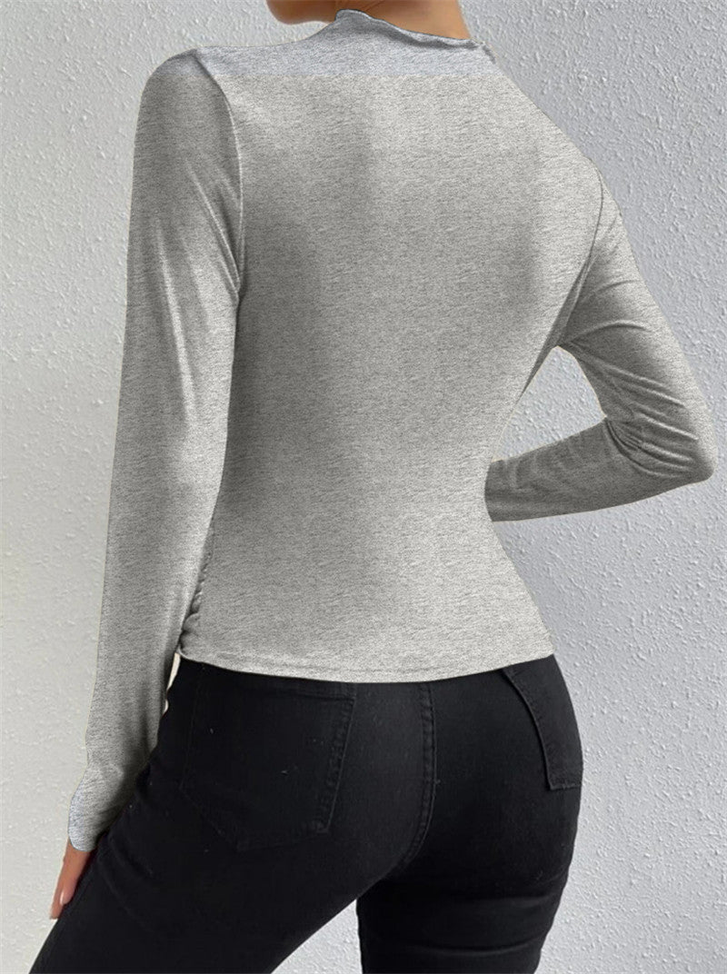 Stilvolles Ruching Langarmshirt für Freizeit und Büro | Velnorah