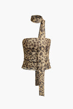 Leopardenmuster Neckholder-Top aus Netzstoff für Eleganz | Velnorah