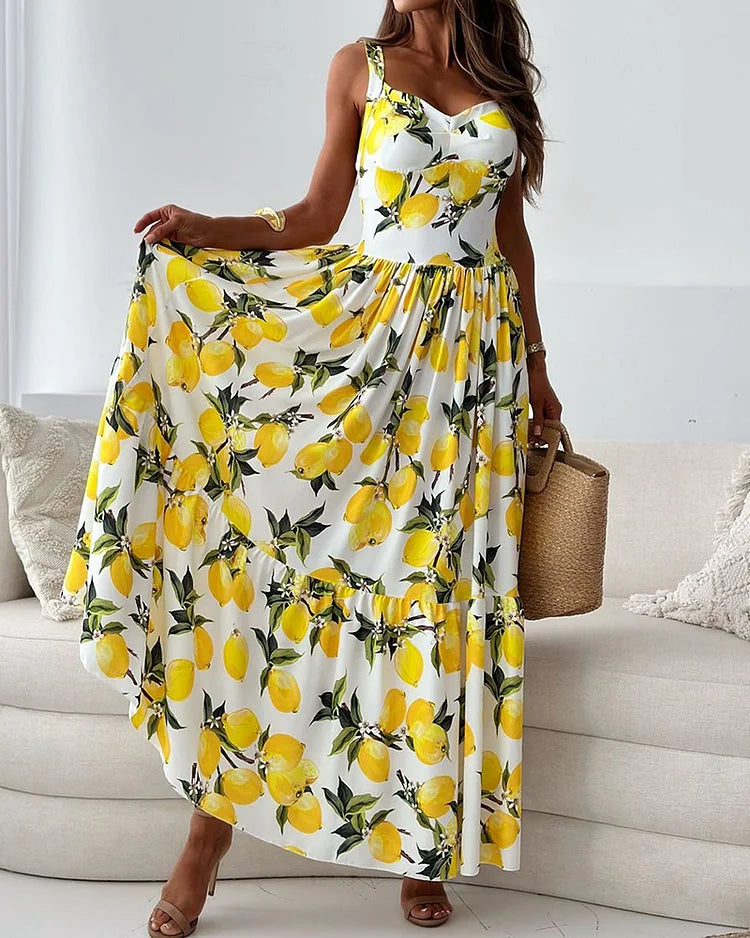 Leichtes Riemchenkleid mit Zitronenmotiv für den Sommer | Velnorah