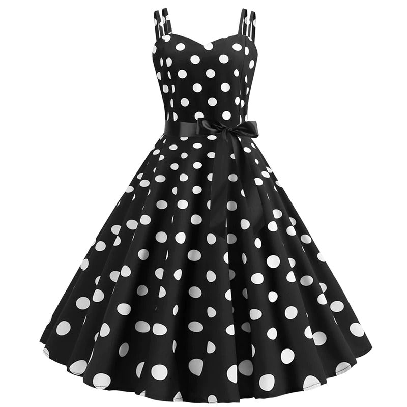 Klassisches Rockabilly Kleid mit schwarzen Polka Dots | Velnorah