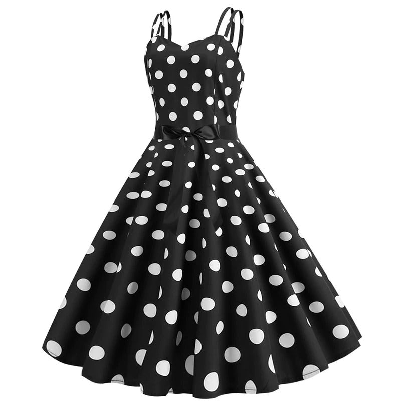 Klassisches Rockabilly Kleid mit schwarzen Polka Dots | Velnorah