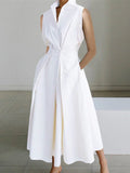 Elegantes weißes Baumwollkleid mit Hemdkragen | Velnorah