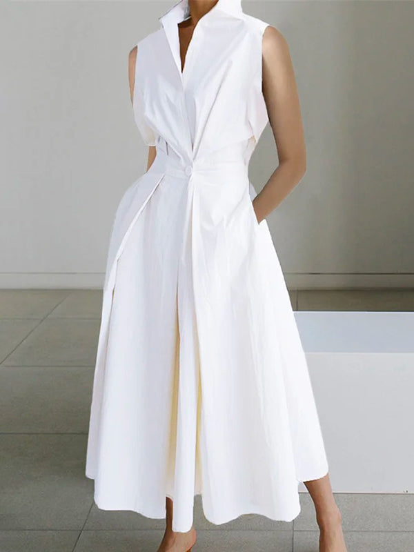Elegantes weißes Baumwollkleid mit Hemdkragen | Velnorah