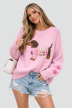 Weiche Damenpullover mit süßem Hundedruck und langen Ärmeln-Velnorah