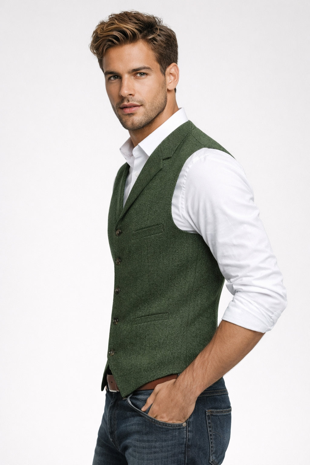 Weste Herren Slim Fit Formal Klassisch Knopfverschluss Revers-Velnorah