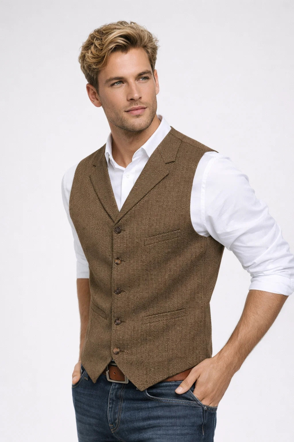 Weste Herren Slim Fit Formal Klassisch Knopfverschluss Revers-Velnorah
