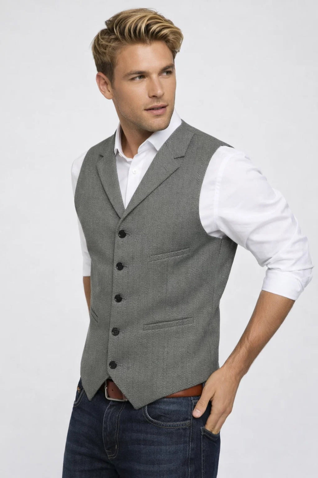 Weste Herren Slim Fit Formal Klassisch Knopfverschluss Revers-Velnorah